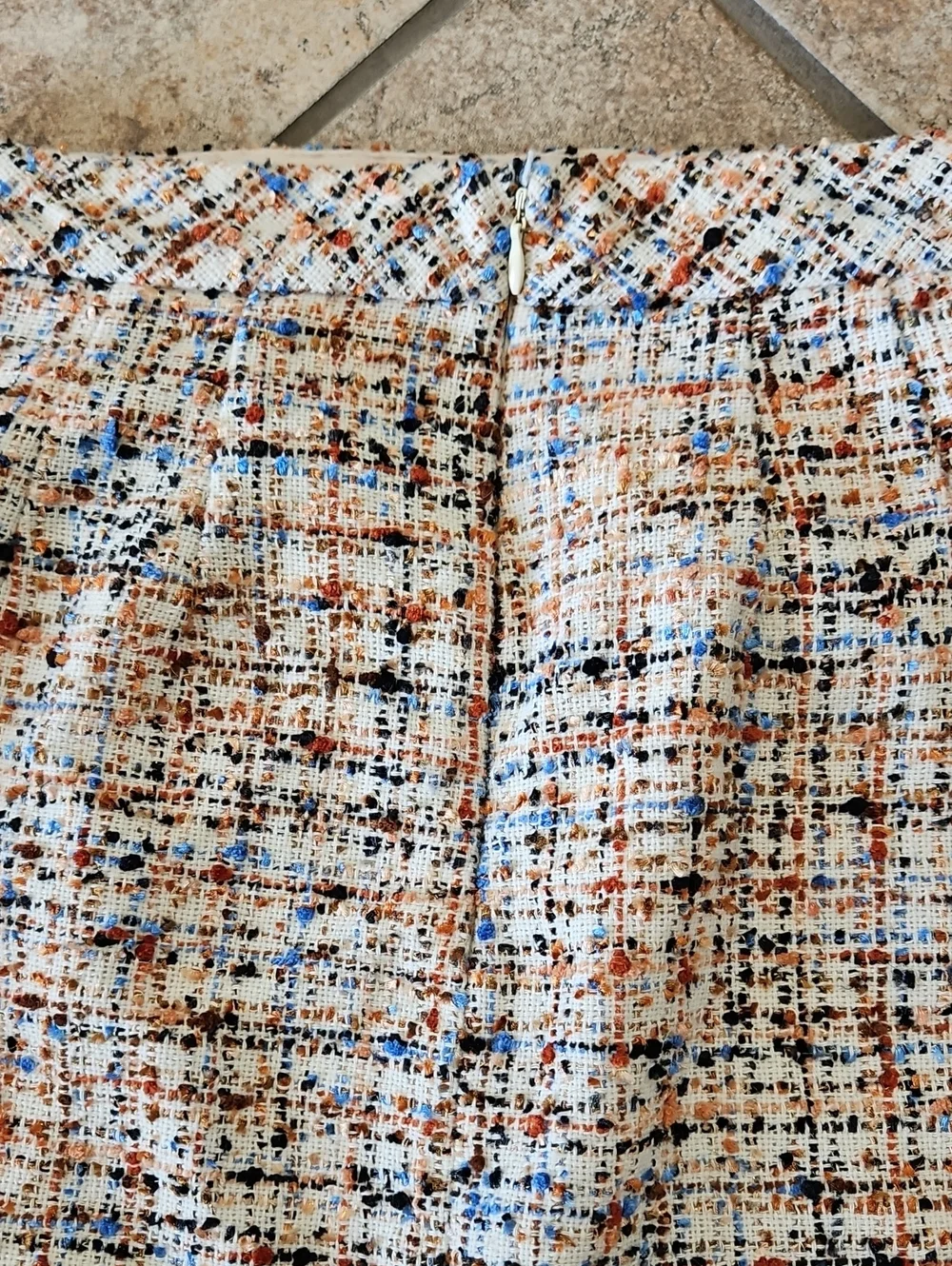 Ann Taylor Cream Tweed Mini Skirt with Blue & Brown Accents